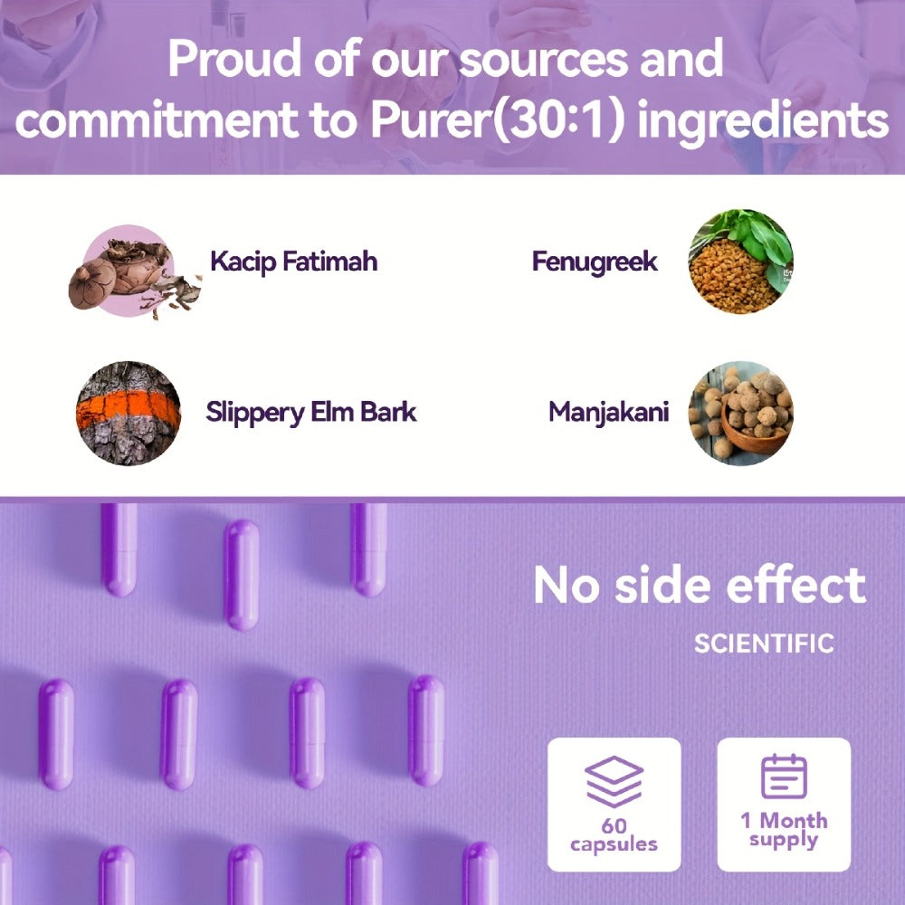 [Surprise! Ships in Valentine'S Day Packaging!!]Wap for Women: Herbal Blend with Kacip Fatimah, Fenugreek, Slippery Elm Bark, Manjakani And Maca Root for Moisture, PH Balance, Natural Elasticity, 60 Capsules, 30-Day Supply