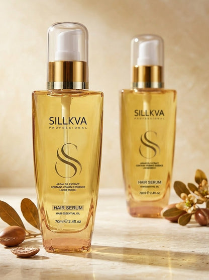 Argan Oil Hair Serum 2 Pack SILLKVA Nourishing Treatment for Dry Damaged Frizzy Flyaway Hair Moisturizing Smoothing Anti-Frizz Serum for All Hair Types