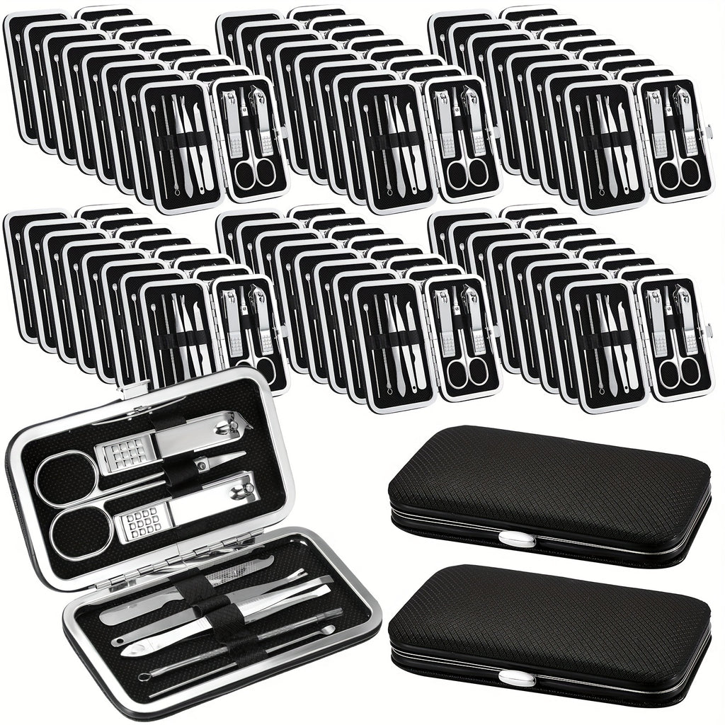 50 Set Travel Manicure Kit Nail Clippers Pedicure Professional Nail Care Tools Stainless Steel Grooming Nail Set with Portable Travel Case Gifts for Family Friend Personal (Black, 8 In1)