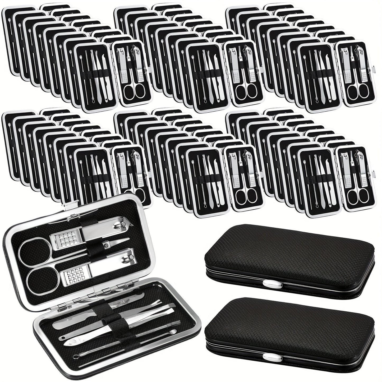 Manicure Kit 8 In 1 Stainless Steel Professional Nail Clipper Set with Portable Travel Case Pedicure Grooming Tools Nail Care Set Bulk 50 Pack Gift for Men Women Family Friends
