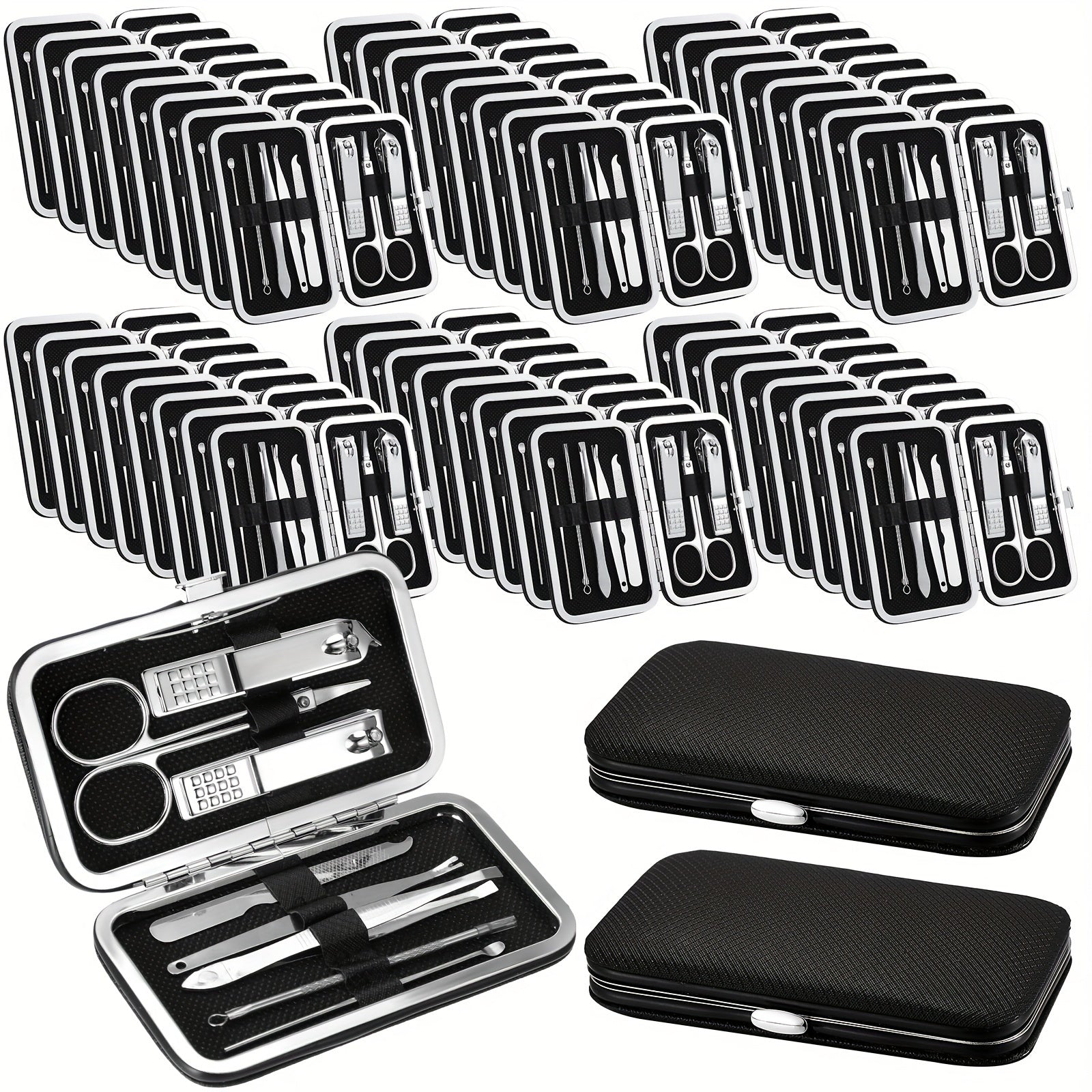 50 Set Travel Manicure Kit Nail Clippers Pedicure Professional Nail Care Tools Stainless Steel Grooming Nail Set with Portable Travel Case Gifts for Family Friend Personal (Black, 8 In1)