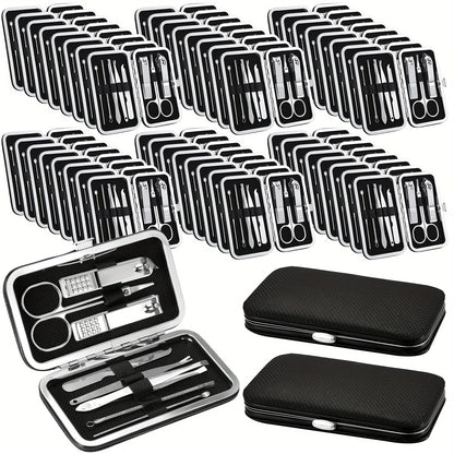 Manicure Kit 8 In 1 Stainless Steel Professional Nail Clipper Set with Portable Travel Case Pedicure Grooming Tools Nail Care Set Bulk 50 Pack Gift for Men Women Family Friends