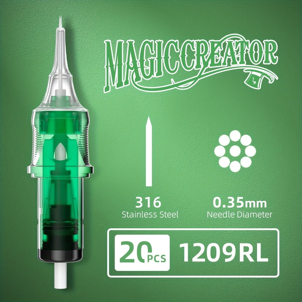 Disposable Tattoo Needles 20pcs Mixed Set - RL RS M1 C-M Multi-Gauge, High Transparency Cartridge, Lasting Sharpness & Ample Ink Capacity for Professional Artists & Beginners