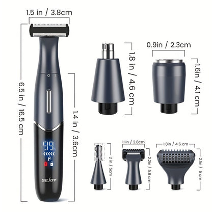 Electric Razor for Women & Men 6-in-1 Bikini Trimmer Hair Remover Kit - Face Eyebrow Nose Arms Legs Pubic Wet Dry Painless Shaver