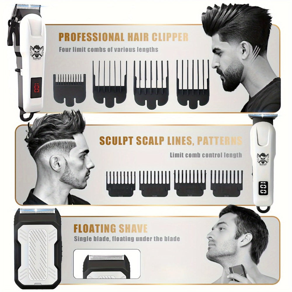 [Christmas Gift] 2pcs/3pcs USB Rechargeable Cordless Professional Hair Clipper Electric Shaver Set With LED Display Suitable For Home Travel Christmas Gift
