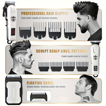 Cordless Hair Clipper Set USB Rechargeable Professional Electric Shaver with LED Display for Men - 2 or 3 Piece Home & Travel Grooming Kit Gift
