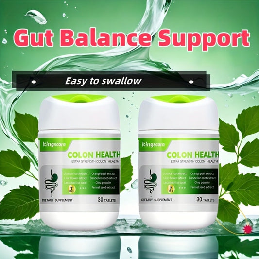 1/2/3 Bottles, [High Fiber Program] KINGSCOM Gut Supplement Advanced Herbal Formula with Licorice Root & Dandelion Root 60 Tablets | 30-Day Supply