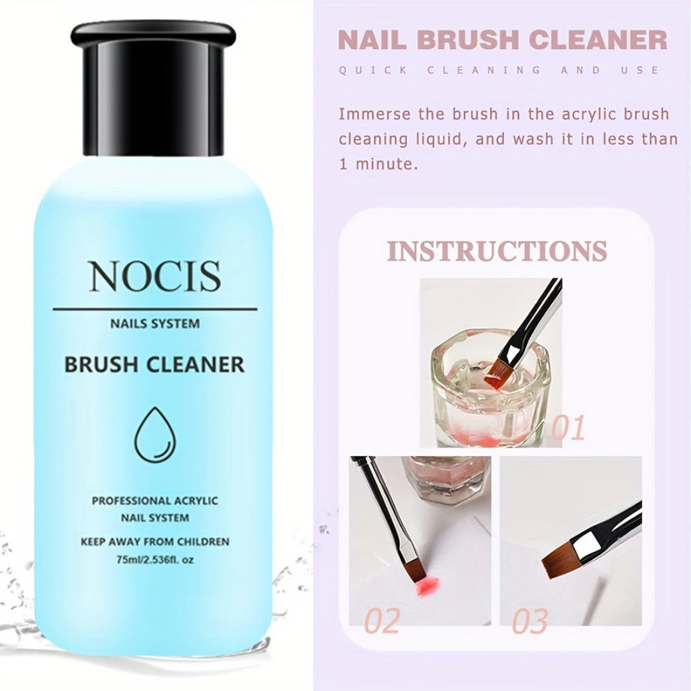 1 Set NOCIS Acrylic Nail Kit - Clear Pinkish Nude Powder, Non-Yellowing Liquid, Brush Cleaner & Professional Nail Art Tools for Salon-Quality Home Manicure, Unscented, Nail Accessories