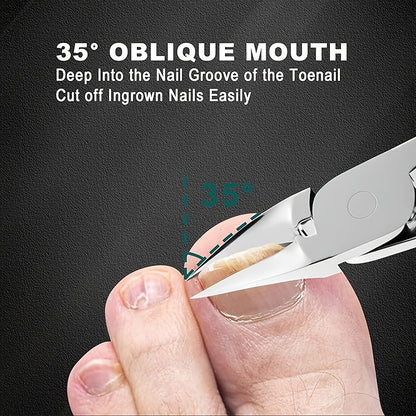 Nail Clippers Set 4-Pack | Heavy Duty Angled Clippers for Thick Nails with Catcher — Stainless Steel Wide Mouth Opening, Mess-Free Design, Unisex Nail Care Tool