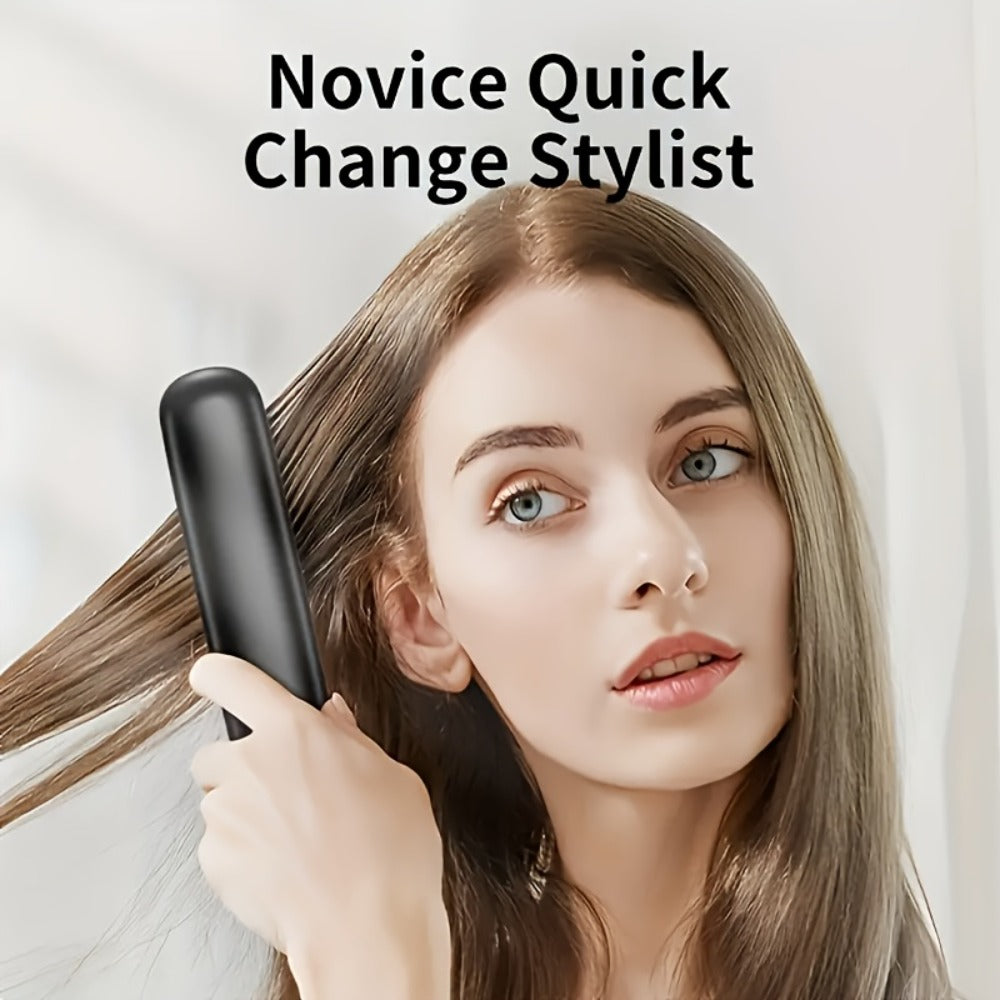 Cordless Hair Straightener 2-in-1 Wireless Ceramic Flat Iron Curler - USB-C Rechargeable 3-Speed Temp Portable Travel Styling Tool Black White