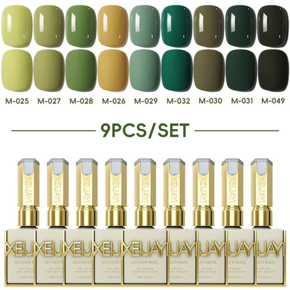 Gel Nail Polish Set 9 Colors Green Forest Theme Semi-Permanent UV LED Soak Off 0.51oz Each Long-Lasting Nail Art DIY Home Salon Manicure Pedicure Gift for Women