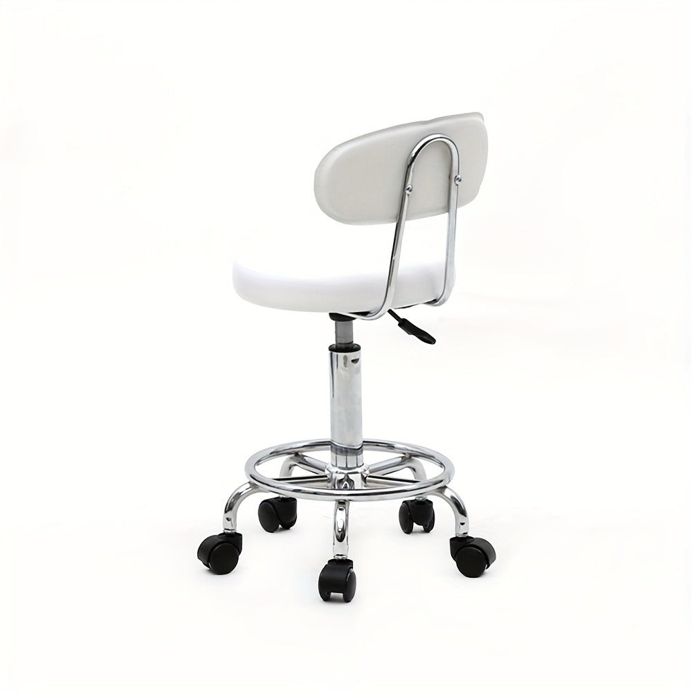 Round Shape Adjustable Salon Stool with Back And Line White