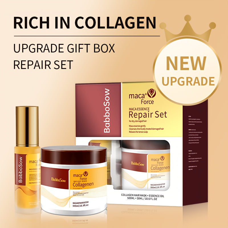 Collagen Hair Deep Conditioning Hair Mask Argan Oil Set |Maca Collagen Essence Repairing Hair Mask & Oil Set| Deep Conditioning for Damaged, Dry Hair - Restores Shine, Adds Strength & Elasticity Holiday Gifts for Women