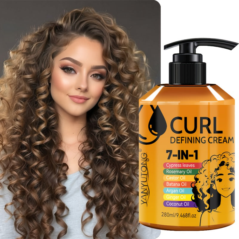 7-in-1 Adult Curly Hair Styling Cream, A Moisturizing Styling Cream, Long-lasting Firmness And Elasticity, Suitable for Wavy And Curly Hair Texture, Anti Frizz Care | Fashionable Bottle Design | Non Stick Formula