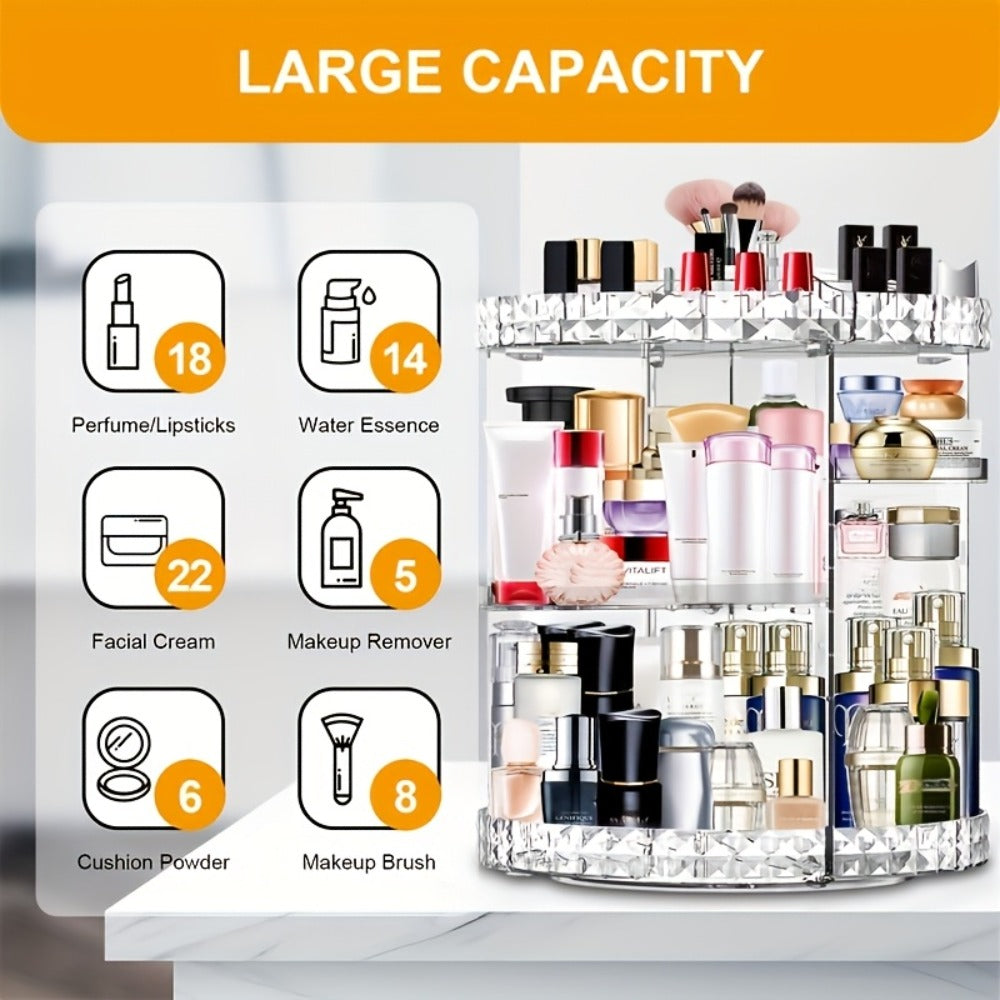 [Makeup Organizer Stand] 360 Degree Rotating Makeup Stand, Large Capacity Makeup Product Storage Box, 7 Adjustable Layers, Perfume Organizer, Bathroom And Bedroom Dressing Table