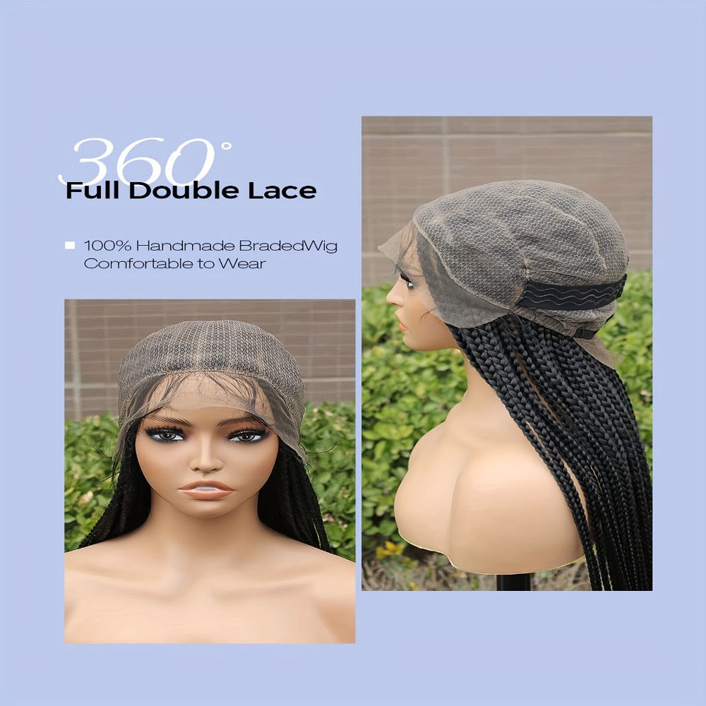 Braided Wig Full Lace Handmade Extra Long Curly Braid 40 Inch Lace Front Lace Frontal for Women Natural Black Majestic Cascading Curls Protective Style