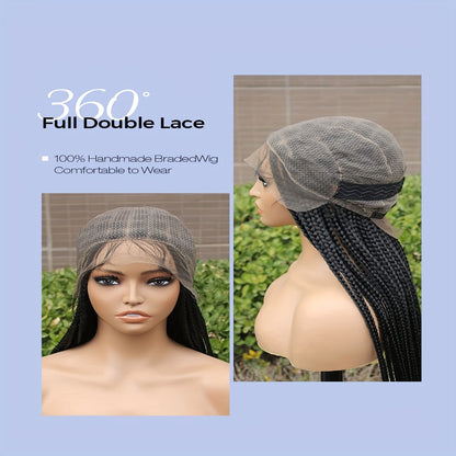 Braided Wig Full Lace Handmade Extra Long Curly Braid 40 Inch Lace Front Lace Frontal for Women Natural Black Majestic Cascading Curls Protective Style