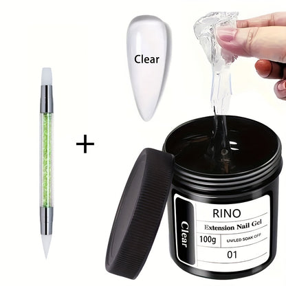 Poly Nail Extension Gel Clear 100g 2-Piece Set - Non-Stick Odorless Soak-Off LED Gel for 3D Sculpture, Rhinestone Adhesive & Nail Art, Home & Salon Use