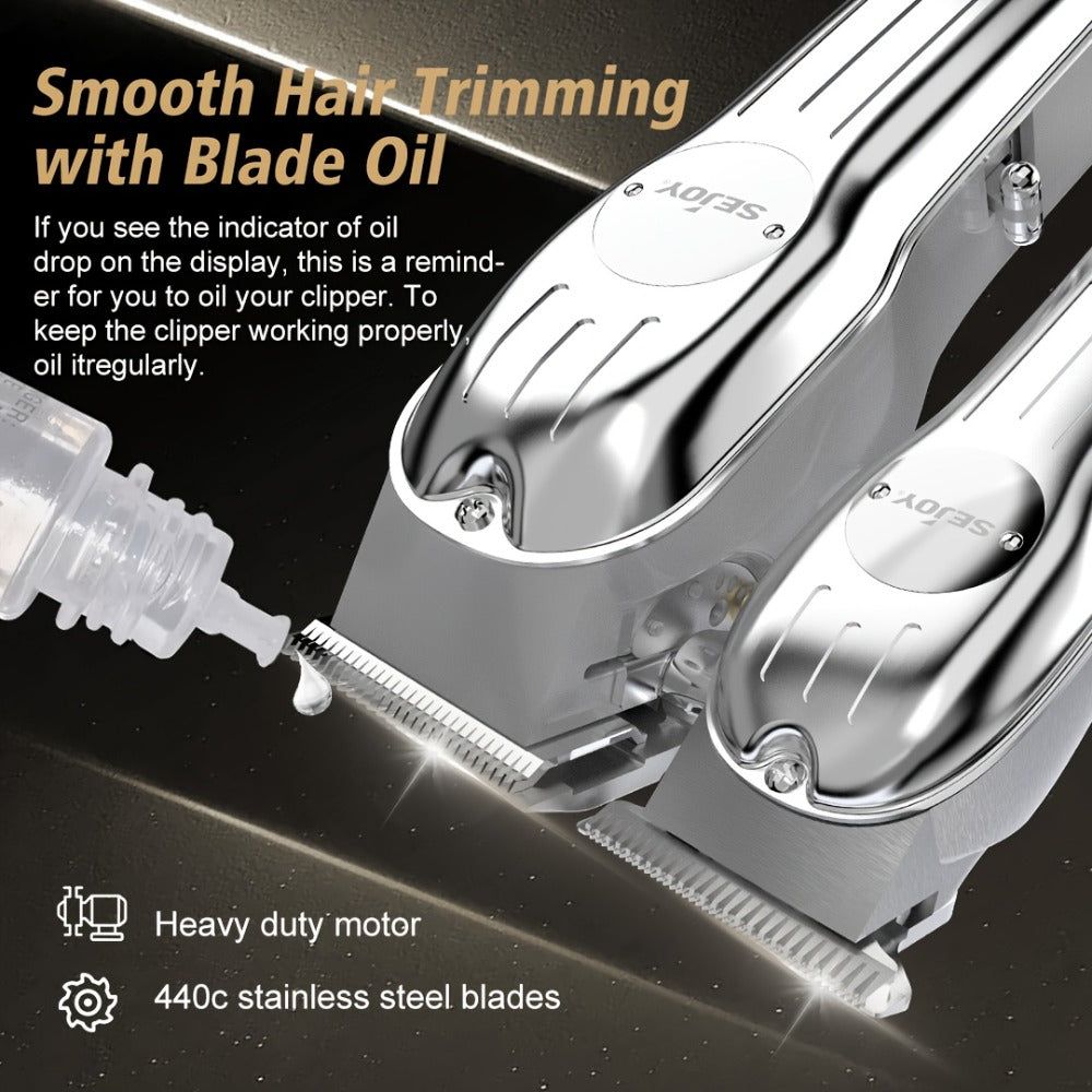 Rechargeable Professional Hair Clippers for Men, Cordless Metal Barber Clippers And Trimmers, Guide Comb for Hair Cutting, with LED Display, Zero Gap T-Blade Beard Hair Trimmer, Gifts for Men