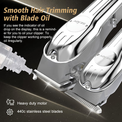 Professional Hair Clippers for Men Cordless Metal Barber Clipper with Zero Gap T-Blade LED Display & Guide Combs - Rechargeable Beard Trimmer Grooming Gift