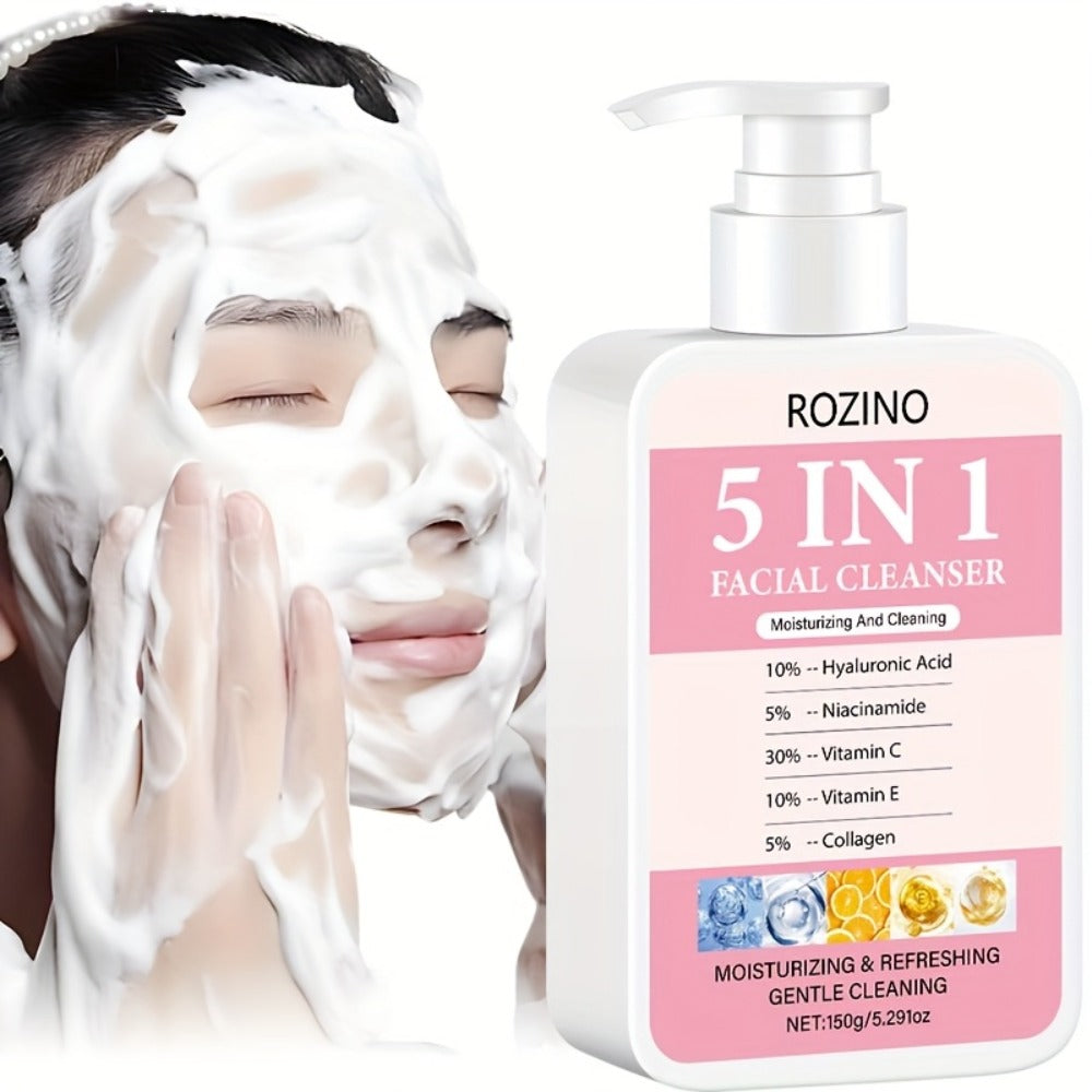 This Five-In-One Facial Cleanser Combines Hyaluronic Acid, Niacinamide, Vitamin C, Vitamin E, And Collagen to Help The Skin Bid Farewell to Dryness And Dullness, Leaving It Smooth And Delicate. Its Rich Foam Deeply Cleanses Oil And Dirt