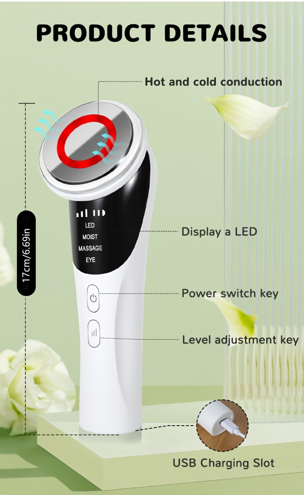 4-In-1 Beauty Massager with LED Light - Cold Photon Technology, Rechargeable Lithium Battery, USB Charging, Ideal for Face, Neck, And Eye Massage, Beauty Device | Modern Aesthetic | Rechargeable Battery Gift for Mom on Mother'S Day
