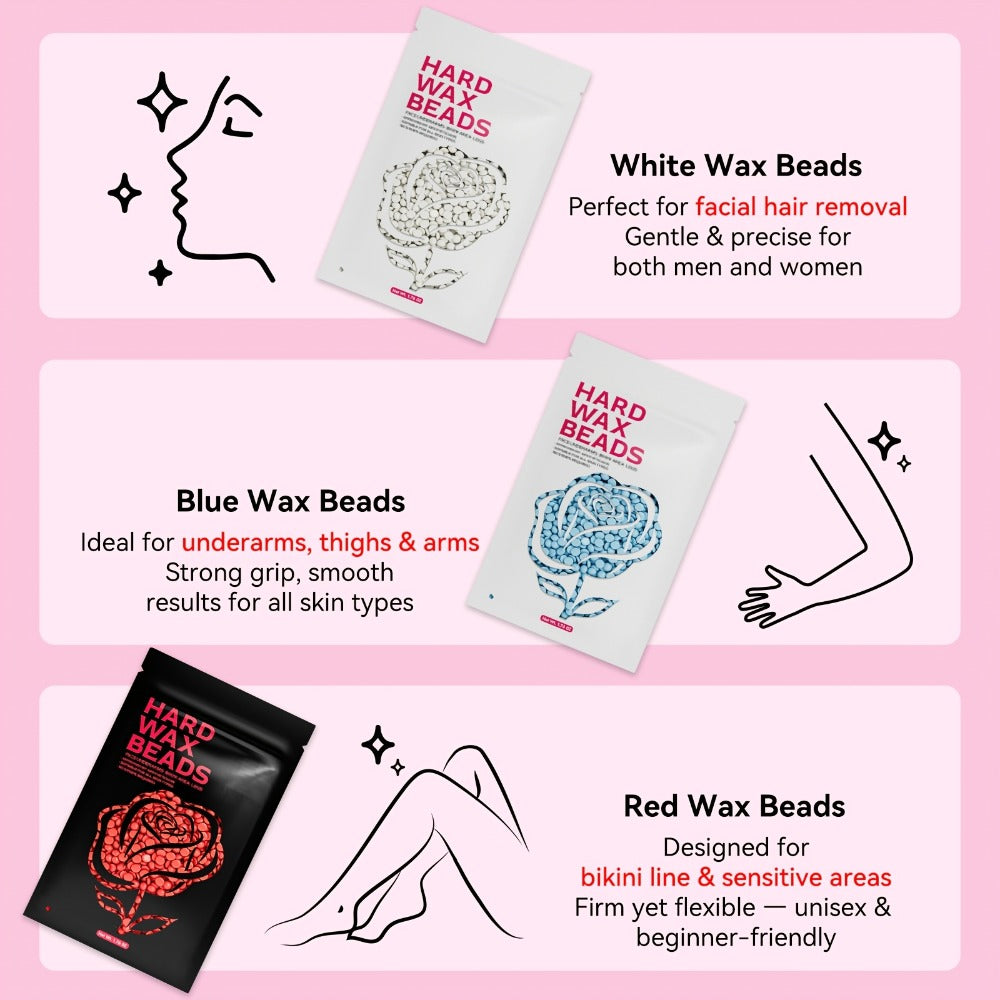 Digital Wax Heater Hair Removal Kit with Intelligent Temperature Control, Includes 6 Packets (3 Colors) Of Wax Beads for Precise Hair Removal - Suitable for Body, Bikini Line, And Face, Salon-grade for Home Use.