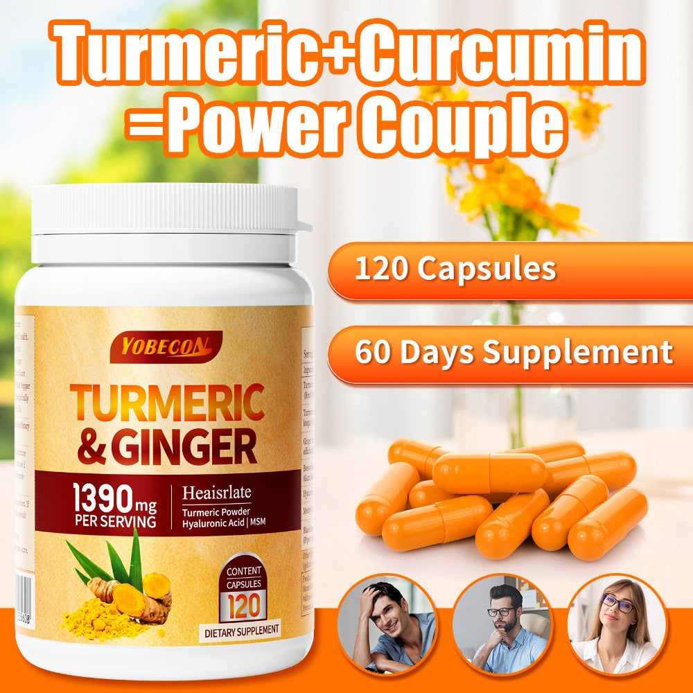 [Turmeric Supplement] Sports Support, Skin And Digestion Health Helps Maintain Vitality And, Contains Black Pepper, Family Pack And Winter Gifts, 120 Powder Capsules