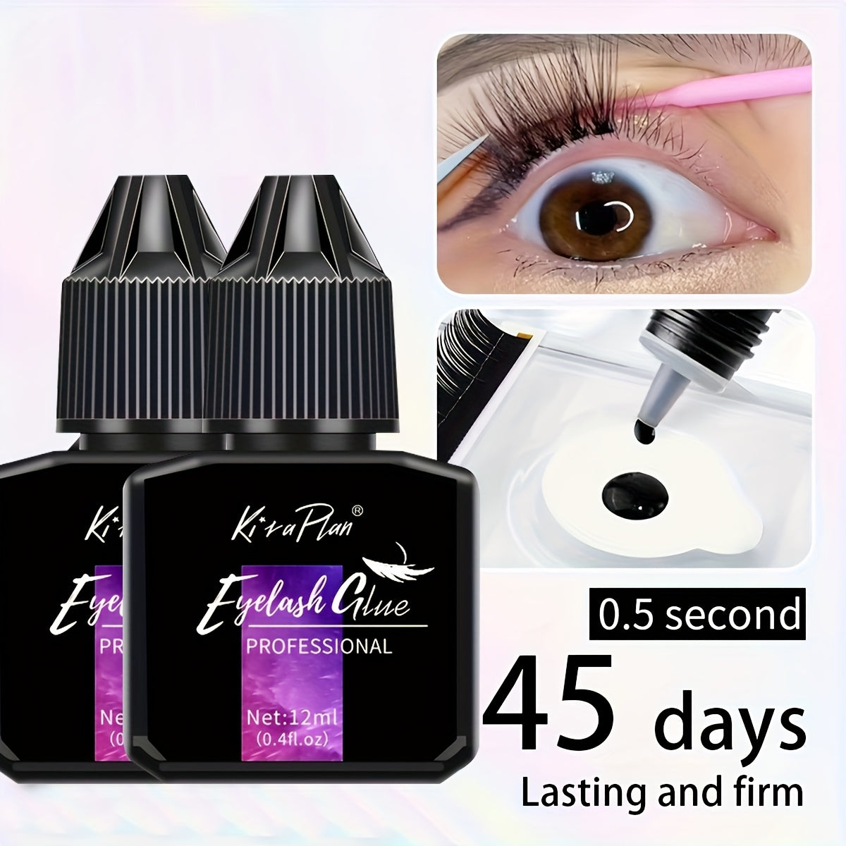 0.17oz/0.41oz Low-Allergy Eyelash Glue Suitable for Beginners & DIY - Instant Strong Hold Lash Adhesive with Quick-Dry Formula, 6-7 Weeks Retention for Lash Extensions, Suitable for Home Use & Cluster Lash Application