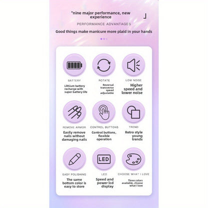 Professional Nail Drill 45000 RPM Rechargeable Electric Nail File Kit Low Noise with Drill Bits & Sanding Bands Manicure Pedicure Polishing Set for Salon Home