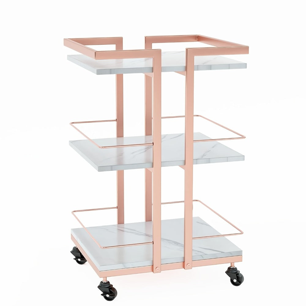 Esthetician Cart with Wheels Utility Salon Rolling Trolley, Golden Mobile Storage Organizer for Beauty Spa Cosmetology Massage, Tattoo Manicure Facial Tool Holder Station