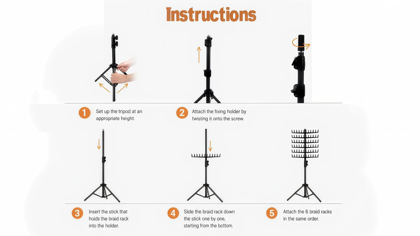 Braiding Hair Rack Standing Hair Extension Holder Hanger Height Adjustable Foldable 144 Strands Organizer for Knotless Box Braids Cornrows Hairstylists