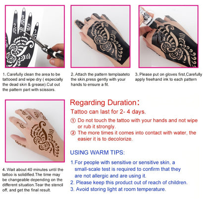 Body Art Tattoo Stencil Kit with Brown Paste Ink & Flash Spray - Hollow Template DIY Freehand Temporary Tattoo Designs 2-Pack SM-16 SM-17