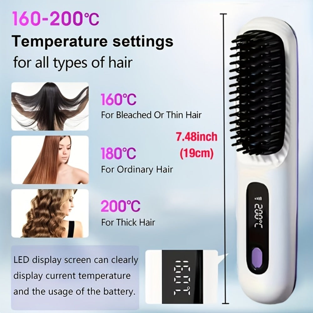 2-in-1 Portable Wireless Multifunctional Ceramic Straightener And Curling Iron, 3-speed Adjustable Temperature, Dual-purpose Design, Suitable For Styling And Curling, No Harm, Supports USB-C Charging, Long-lasting Durability, Travel Use