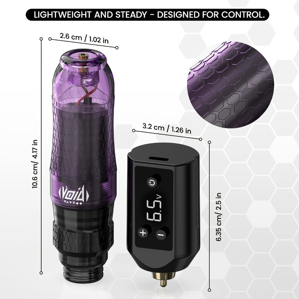 Wireless Tattoo Pen Kit 1200mAh Battery LED Display — 4.0mm Stroke Anti-Slip Grip Rotary Tattoo Machine for Beginners & Artists, Cosmic Violet & Aurora Green