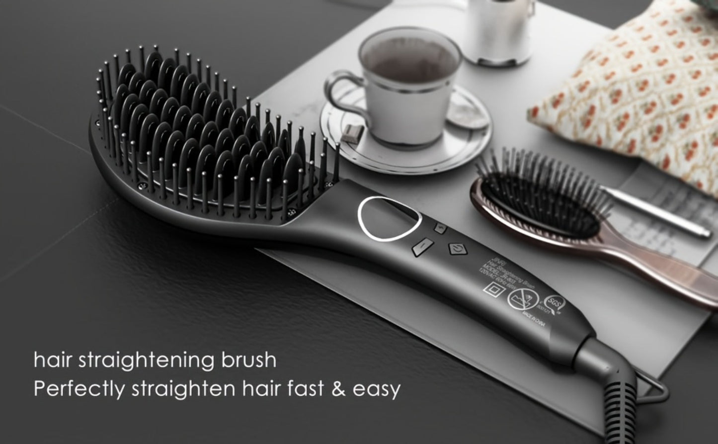 Ceramic Hair Straightener Brush 30 Sec Fast Heat Anti-Scald Straightening Comb with Soft Touch Body for Home Travel Salon Use Women Gift Black