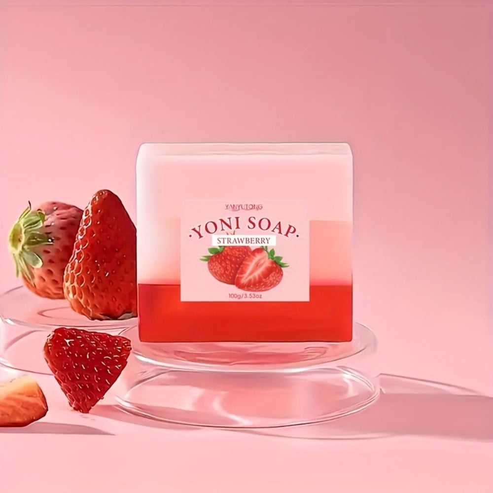100g 3pcs Of Ladies' Strawberry Intimate Soap That Cleanses The Skin And Balances Value, Soap And Bath Products