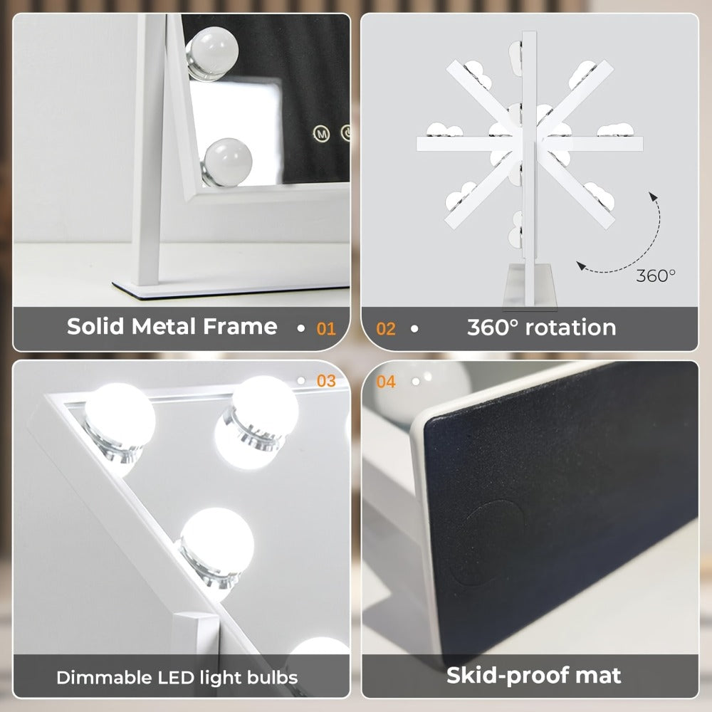 9-Light Magnetic Makeup Mirror with 5X Magnifying Lens - Smart Touch Control, 3 Lighting Modes (Daylight/Warm /Cool), 360° Rotating Vanity Mirror Suitable for Women' Birthday/Holiday Gift, Hollywood Lighting Mirror