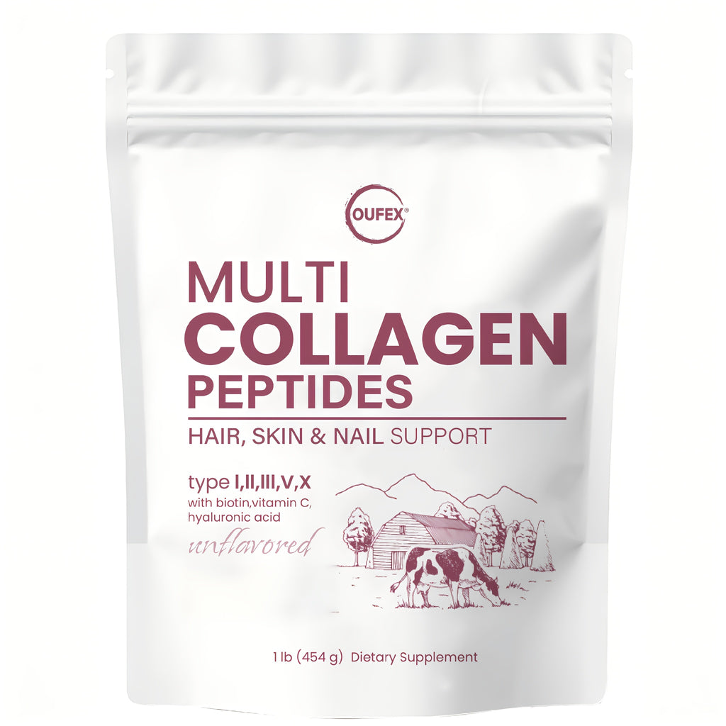 Oufex Multi-Collagen Powder - Featuring Hydrolyzed Protein (Type I, II, III, V, X), Plus Acid, Biotin, And Vitamin C - Flavor-Free