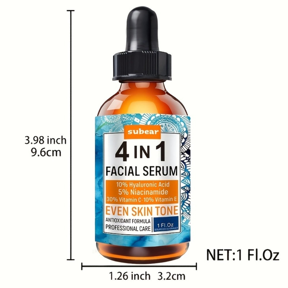 4-In-1 Hyaluronic Acid, Niacinamide, Vitamin C, Vitamin E Facial Serum, Moisturizing, Nourishing Skin, Suitable for All Skin Types 30Ml/1.05Oz (4pcs)