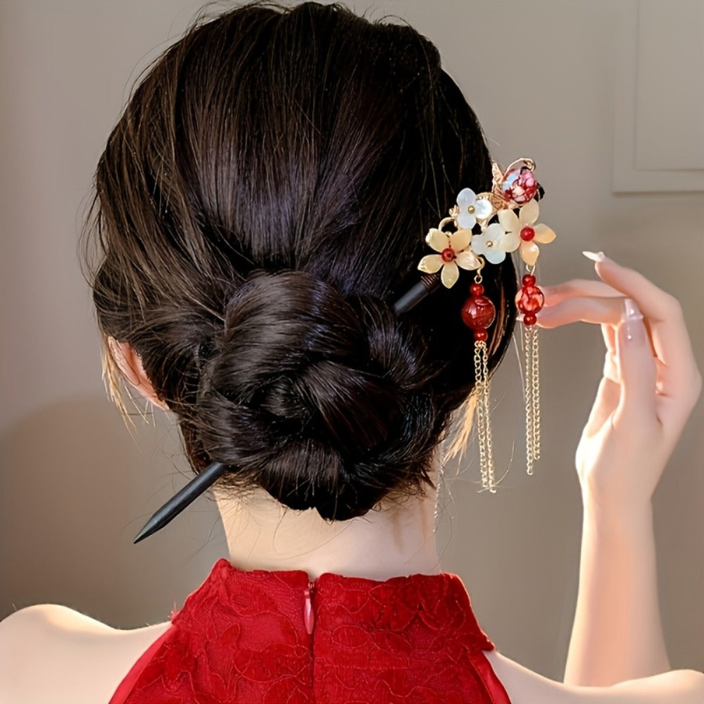 5pcs Flower Wooden Hairpins, New Style Retro Minimalist Hair Accessories, Back of Updo Hair Ornaments, Gifting