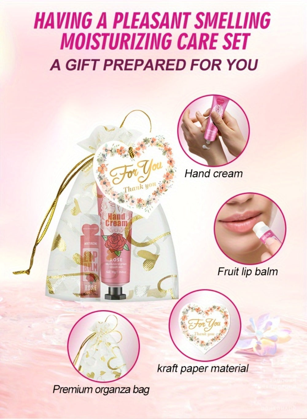 48pcs/Sets Hand Cream & Lip Balm Gift Sets - Perfect For Wedding, Friend Gatherings, Or As A Party Favor! Includes 12pcs Hand Cream, 12pcs Lip Balm, 12pcs White Heart-Shaped Hot Stamping Yarn Bags, And 12pcs Thank You Cards. Mother'S Day Gift