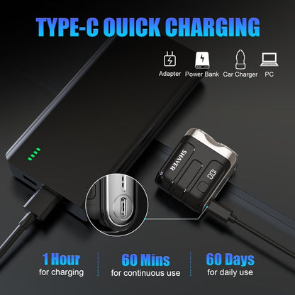 Electric Shaver for Men Mini Portable Dual Floating Blade with Digital Display USB Rechargeable Compact Travel Razor Clean Shave Classic Black Gift for Him Holiday Christmas