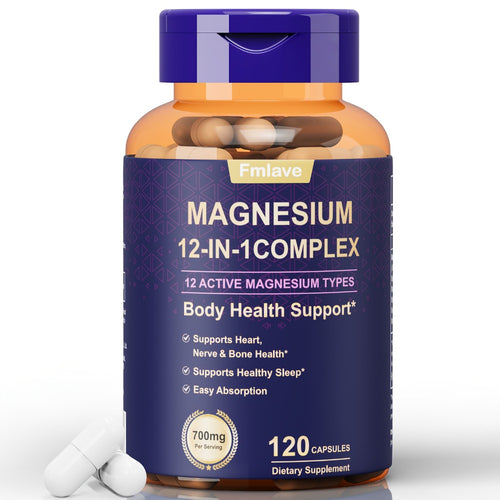 Magnesium Glycinate 700mg 12-in-1 Complex Capsules | Citrate Malate Taurate Carbonate & Oxide Blend | Bone Heart Sleep & Relaxation Support | Gluten-Free 120 Capsules 120-Day Supply