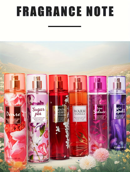 Body & Hair Fragrance Mist for Women 2PCS Set - Long Lasting Perfume Spray 8 fl oz, Fruity Floral Scents Peach Pear Cherry Blossom, Dual Use Body and Hair Spray Gift for Her