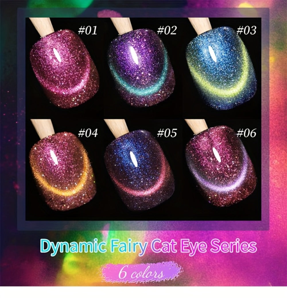 Cat Eye Nail Polish Set 6Colors 0.51oz Reflective Cat'S Eye Nail Gel Soaking LED Gel Salon Female Nail Art Tools Fashion Holographic Nail Art