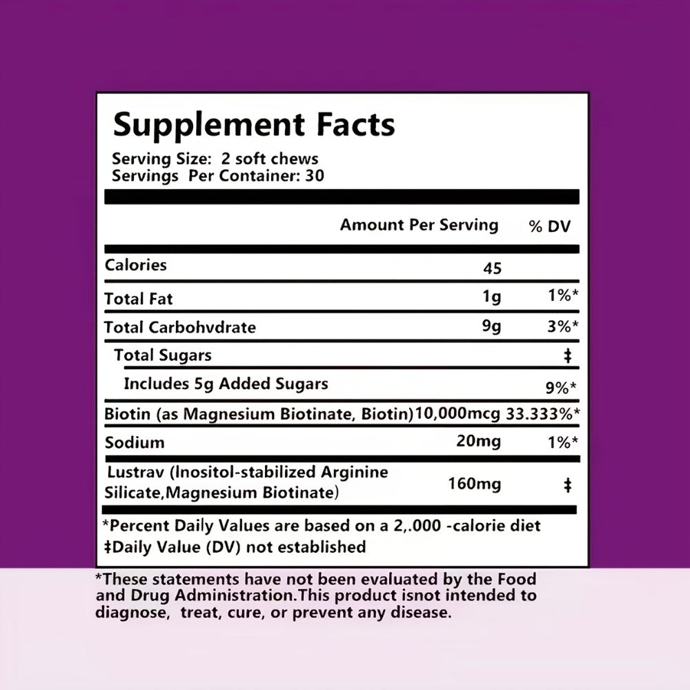 [Hair Accelerator With Biotin] Accelerator With Clinically Studied Lustriva To Promote Thicker, Stronger Hair, Biotin & Mixed Berry, 60 Chew