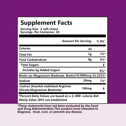 Lustriva Hair Growth Chews with Biotin & Mixed Berry – Clinically Studied Formula for Thicker, Stronger Hair | Hair Accelerator Supplement for Women & Men | 60 Chewable Gummies