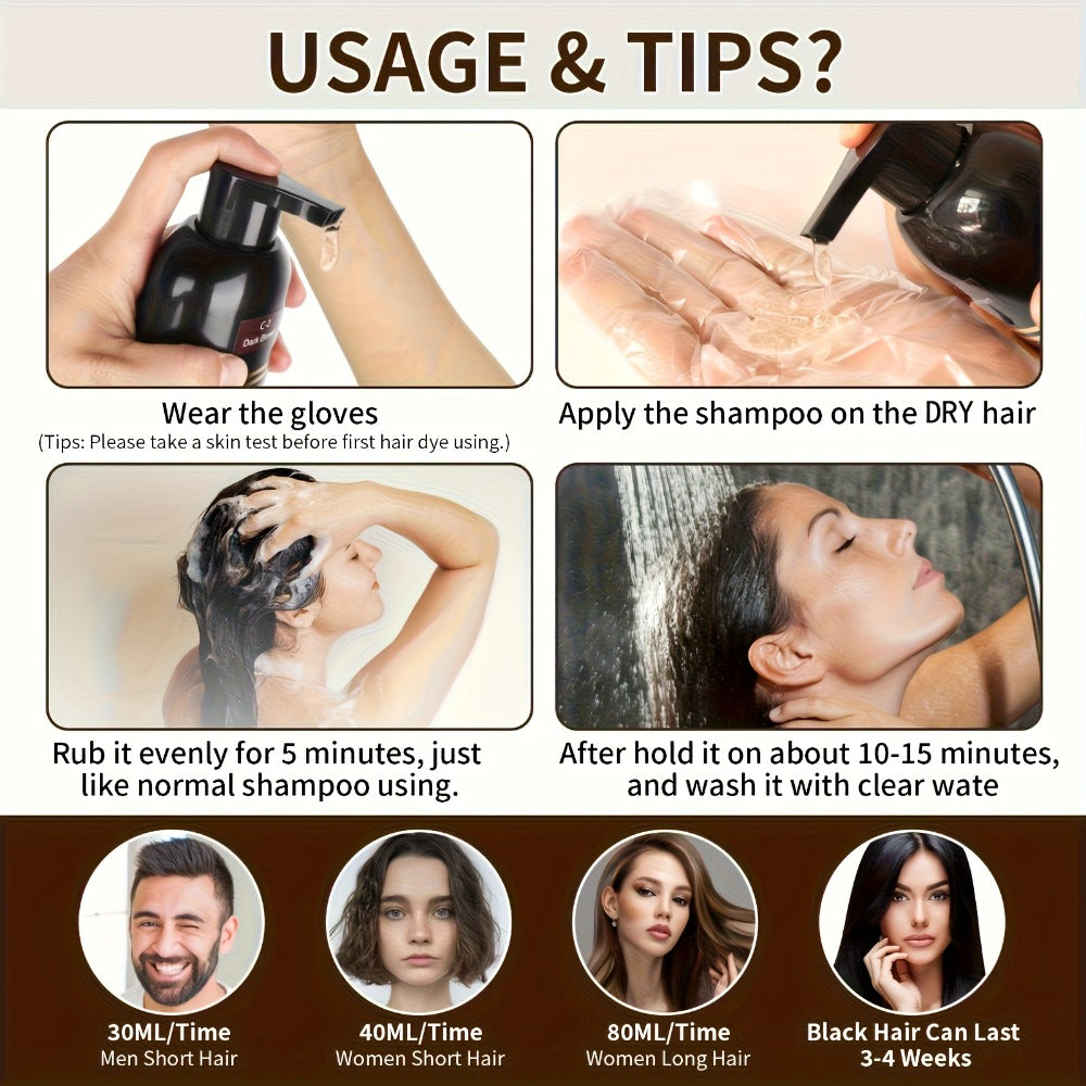 Hair Dye Shampoo 3-in-1 Gray Coverage 3-Pack | Long-Lasting Herbal Natural Formula | Color Effect in Minutes | Black Brown Chestnut Brown