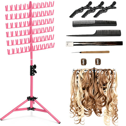 Braiding Hair Rack Standing Hair Extension Holder Hanger Height Adjustable Foldable 144 Strands Organizer for Knotless Box Braids Cornrows Hairstylists